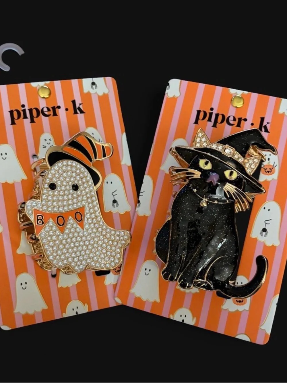 Piper K Halloween Cat and Ghost Hair Claw Set - Black Cat & White Pearl Ghost